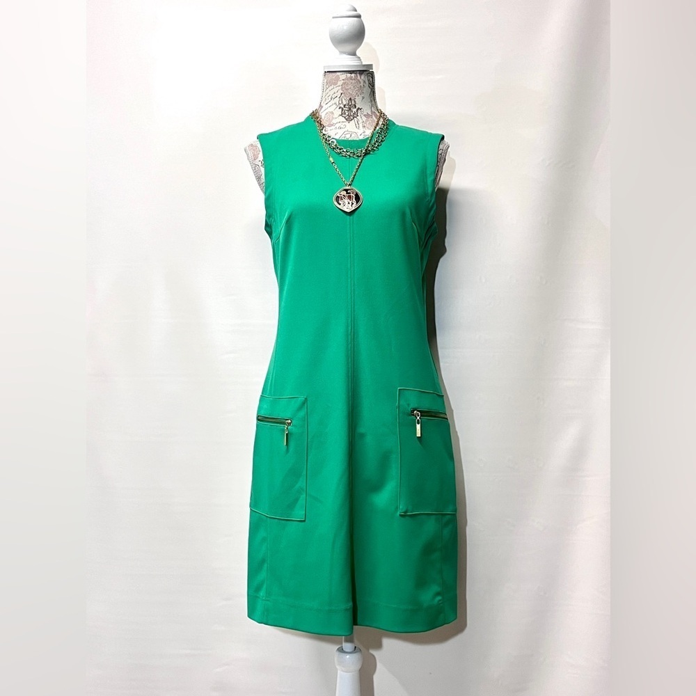SHARAGANO Green sleeveless shift dress‎ size 6. - Picture 2 of 13